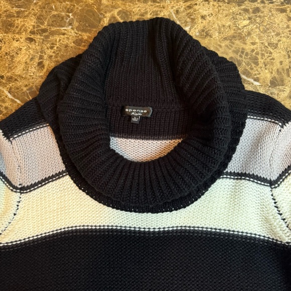 Spense Knits Sweater Size L Black White Purple Turtleneck Kangaroo Pouch - Picture 6 of 10
